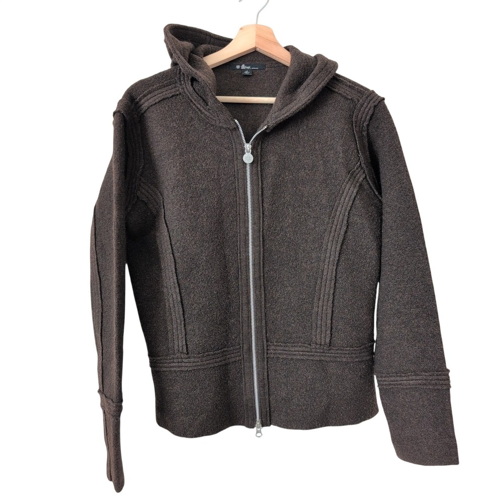 Neve Designs Women's Brown‎ Boiled Wool Zip Up Hoodie Jacket Size L Cabin Winter